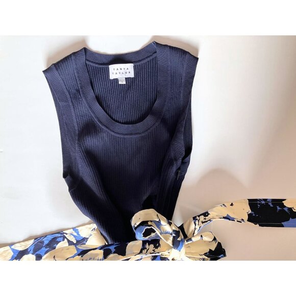 Tanya Taylor Devon Mixed Media Floral Print Midi Dress Maritime Blue Size Small - Picture 5 of 7